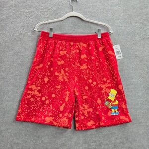 The Simpsons Boys Shorts 2XL Red Paint Splatter Bart Simpson Sweats‎ Logo NWT